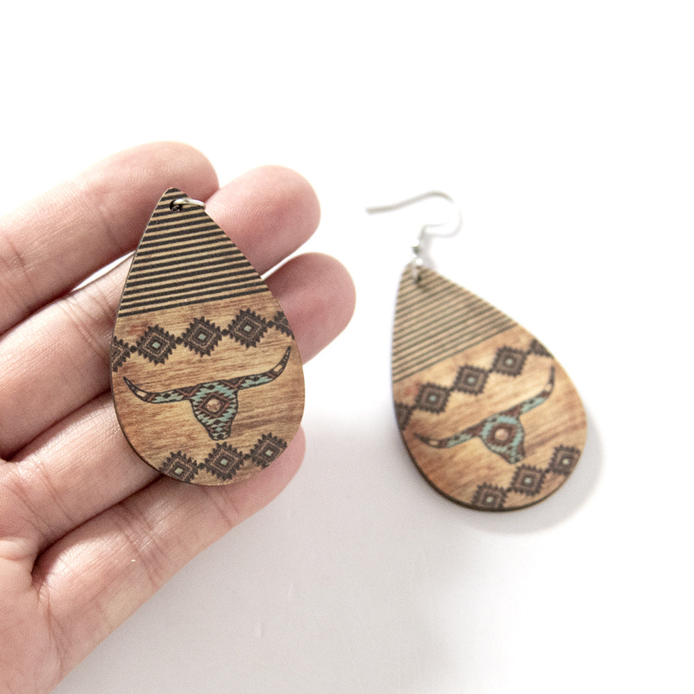 Wholesale Aztec Western Wind Goat Wooden Earrings